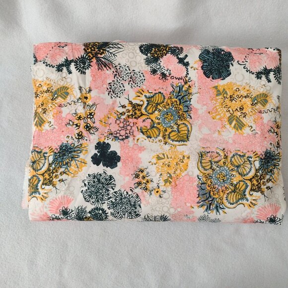 Unbranded Other - Mid Centrury Mod Style Coated Cotton Fabric 120'' W X 84'' L Pink Yellow Floral
